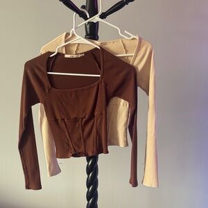 Best Friends - 1 x Miami Brown and 1 x Cream Ribbed Crop Tops